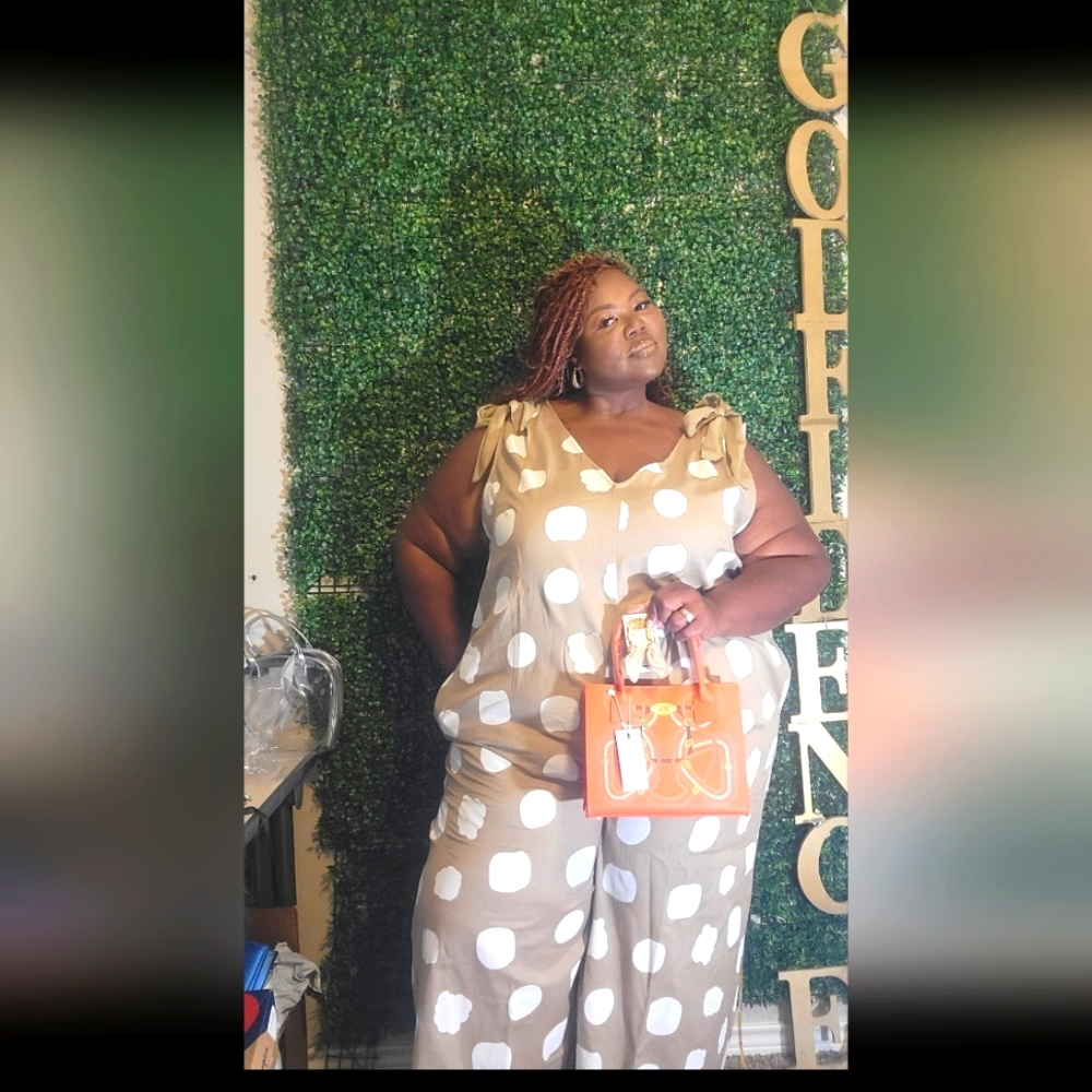 Ashley Stewart  Linen Blend Polka Dot Jumpsuit